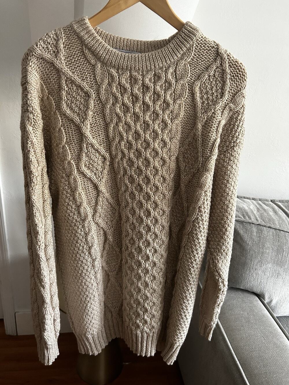 Aran Crafts Sweater Mens XXL Beige Wool Cable Knit Fisherman Ireland Chunky